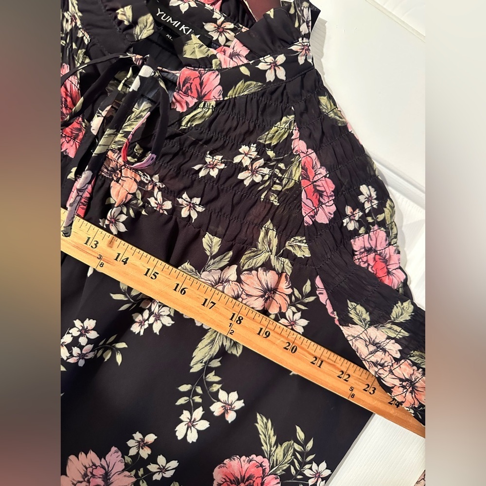 YUMI KIM Anthro ASTORIA XLP Petite Feminine Romantic Dress Floral Smocked Black - Picture 10 of 16
